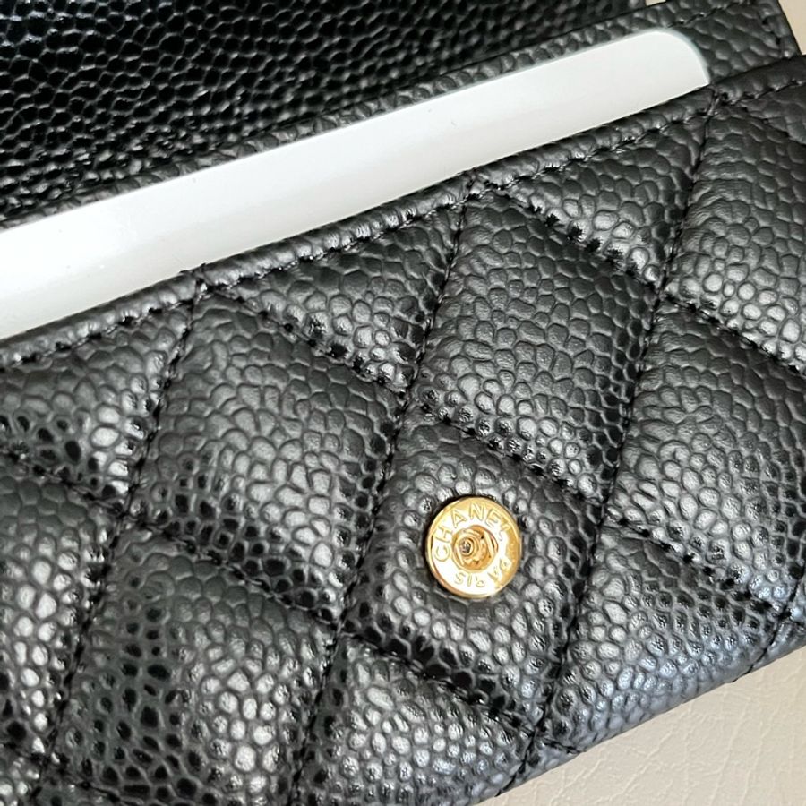 Chanel AP0214 黑荔枝皮金釦零錢包-12
