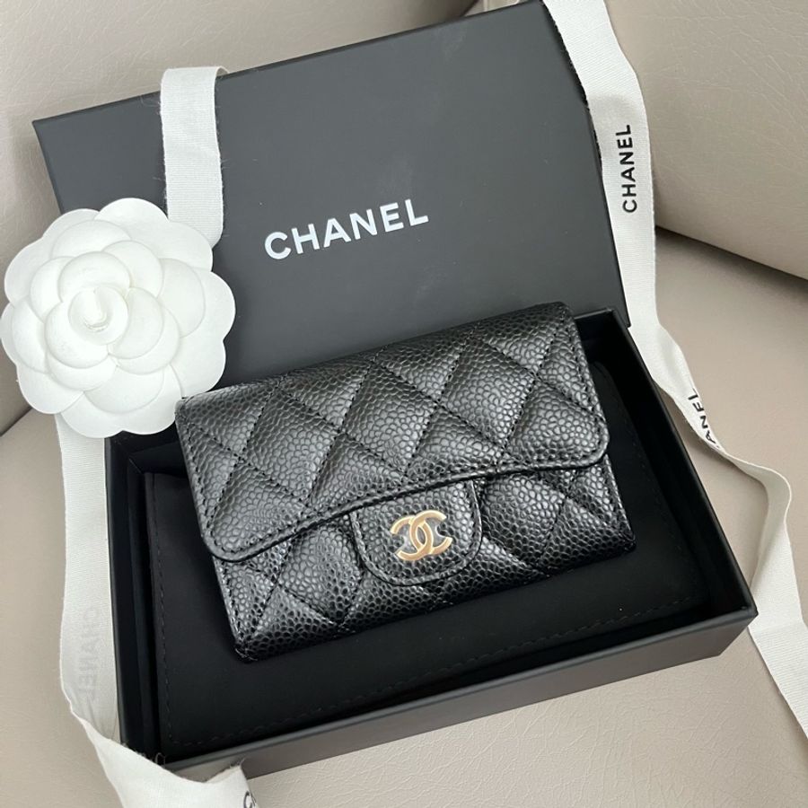 Chanel AP0214 黑荔枝皮金釦零錢包-14