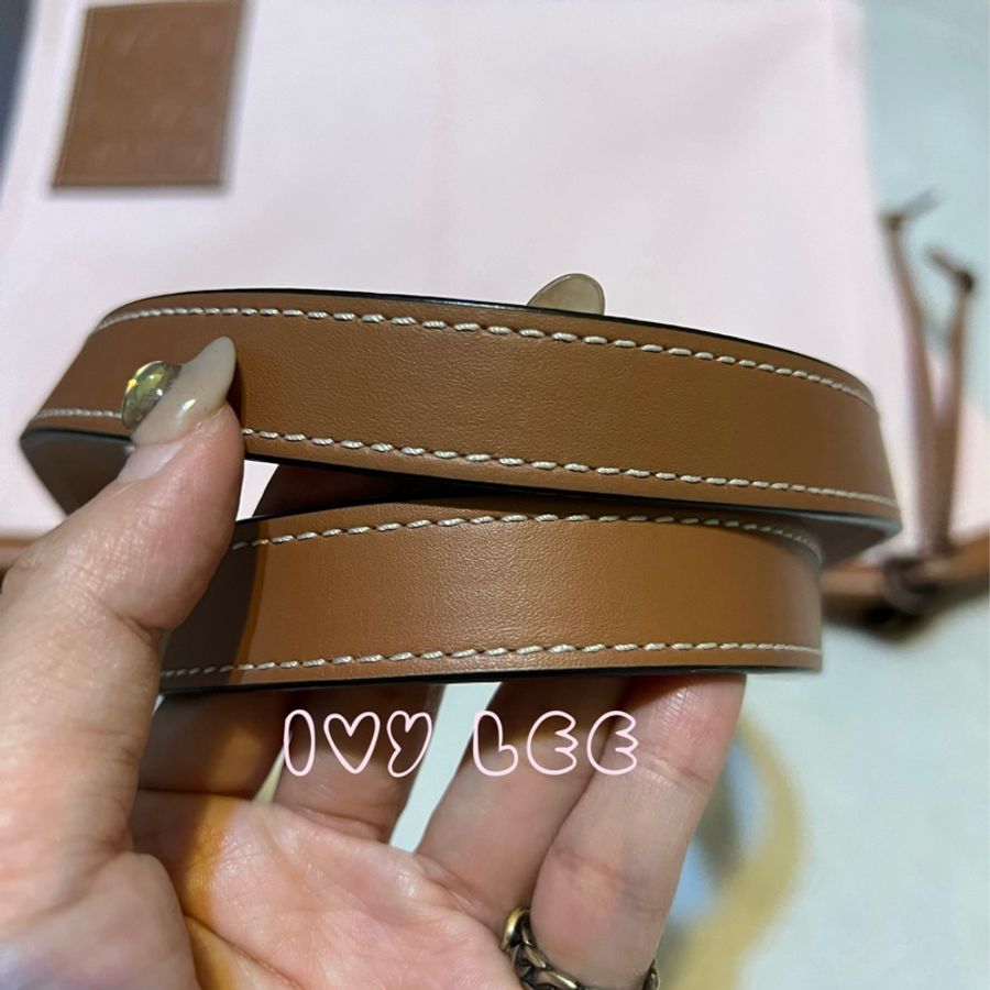 LOEWE 肩背包 手提包 甜美粉色 棕邊 帆布CUSHION TOTE 二手精品-5
