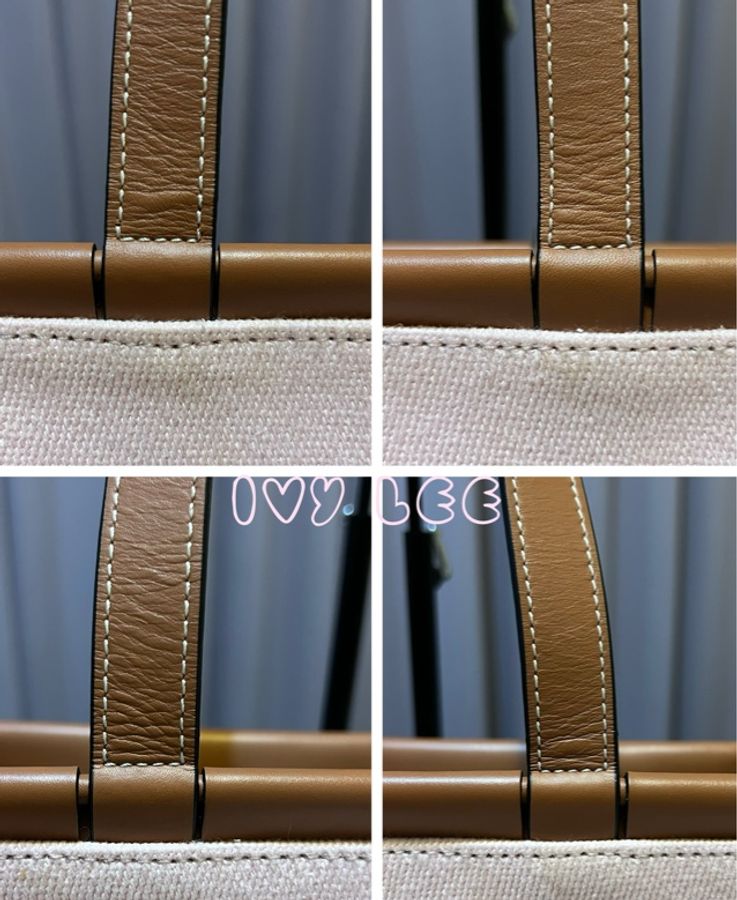 LOEWE 肩背包 手提包 甜美粉色 棕邊 帆布CUSHION TOTE 二手精品-10