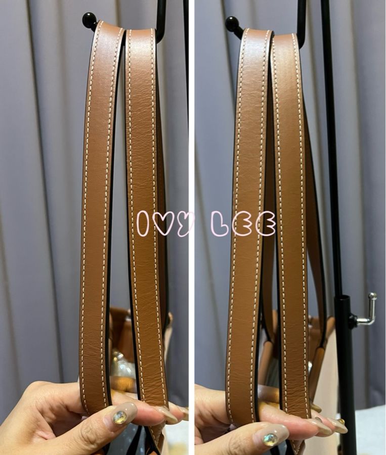 LOEWE 肩背包 手提包 甜美粉色 棕邊 帆布CUSHION TOTE 二手精品-12