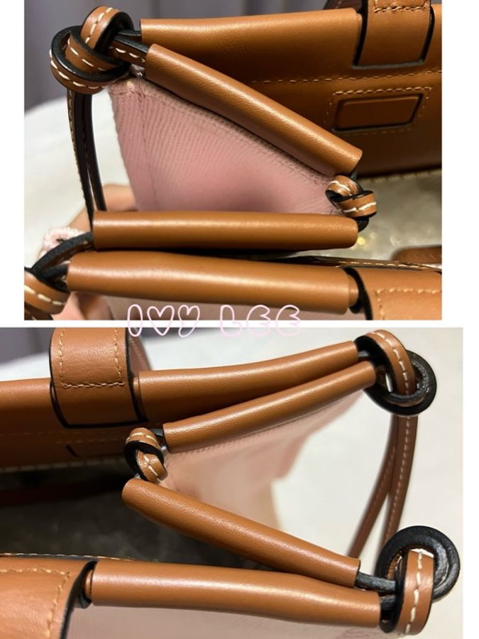 LOEWE 肩背包 手提包 甜美粉色 棕邊 帆布CUSHION TOTE 二手精品-16