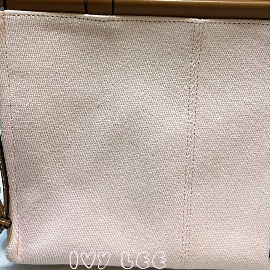LOEWE 肩背包 手提包 甜美粉色 棕邊 帆布CUSHION TOTE 二手精品-18