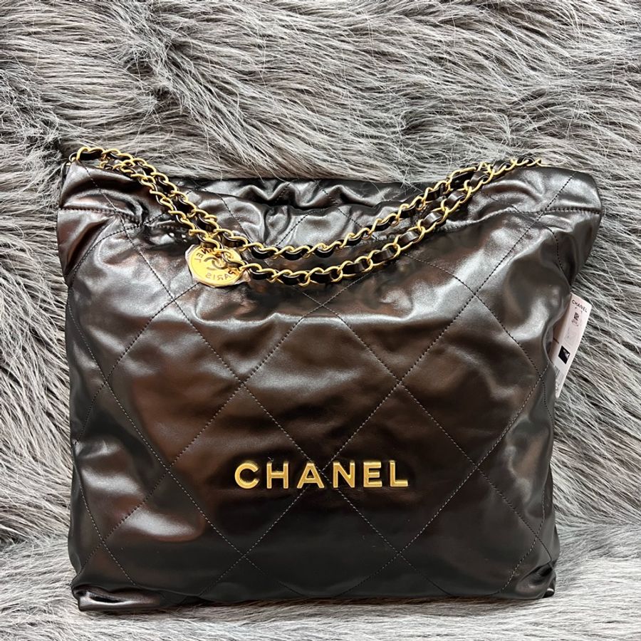Chanel AS3261 黑色 金釦 22 中號 垃圾袋 肩背包-0