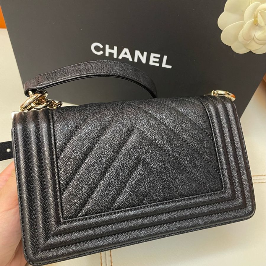 Chanel mini boy 經典人字紋 金釦-9