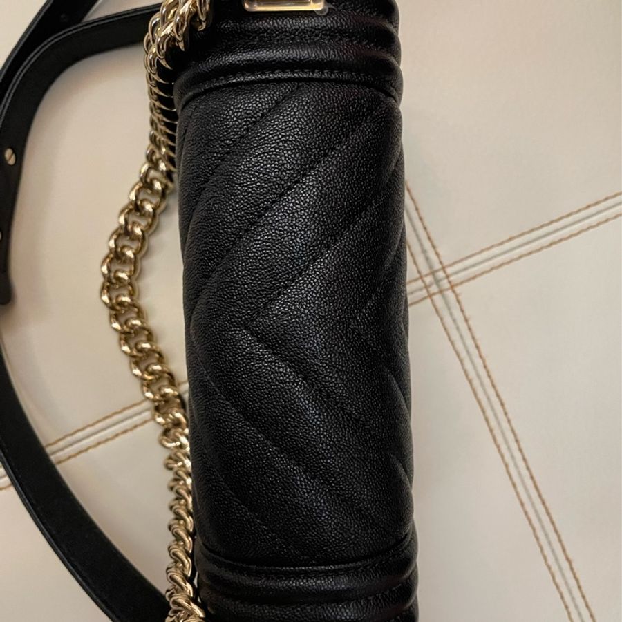Chanel mini boy 經典人字紋 金釦-13