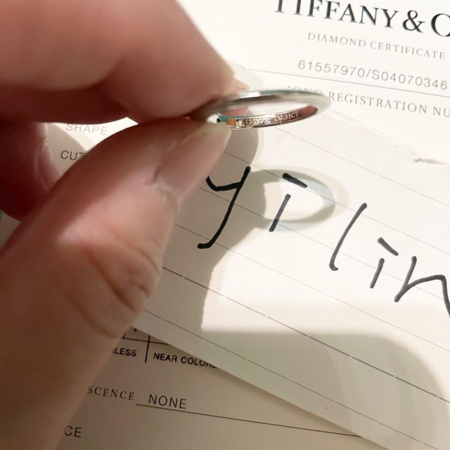 Tiffany &co 蒂芬妮 鉑金pt950 公主方鑽四爪鑽戒31分 戒指-5
