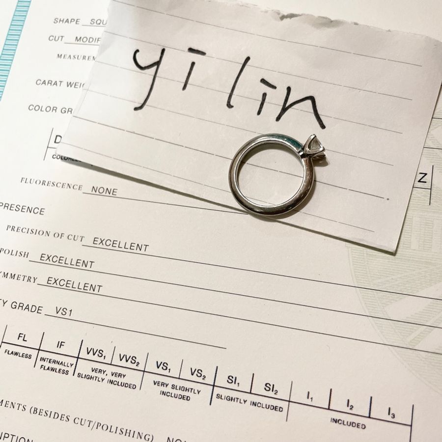 Tiffany &co 蒂芬妮 鉑金pt950 公主方鑽四爪鑽戒31分 戒指-13