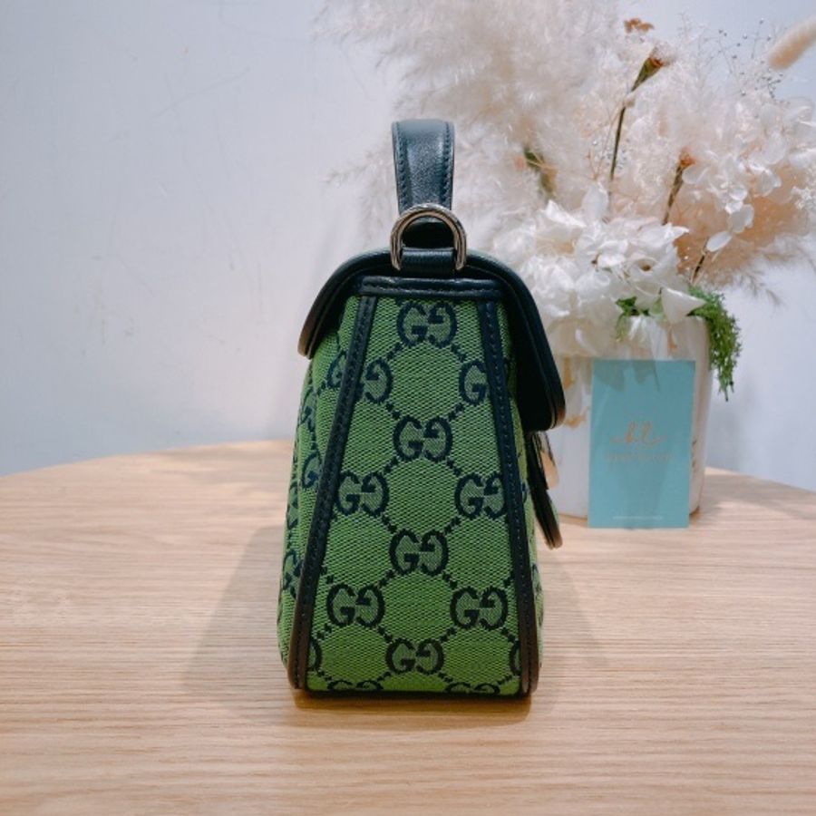 GUCCI 古馳GG綠色菱形單肩包GG MARMONT DIAGONAL SHOULDER BAG WITH HANDLE GREEN CANVAS-2