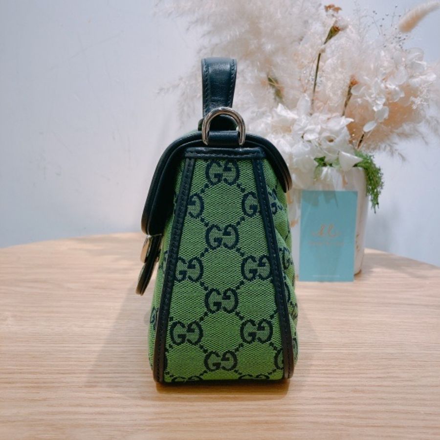 GUCCI 古馳GG綠色菱形單肩包GG MARMONT DIAGONAL SHOULDER BAG WITH HANDLE GREEN CANVAS-3