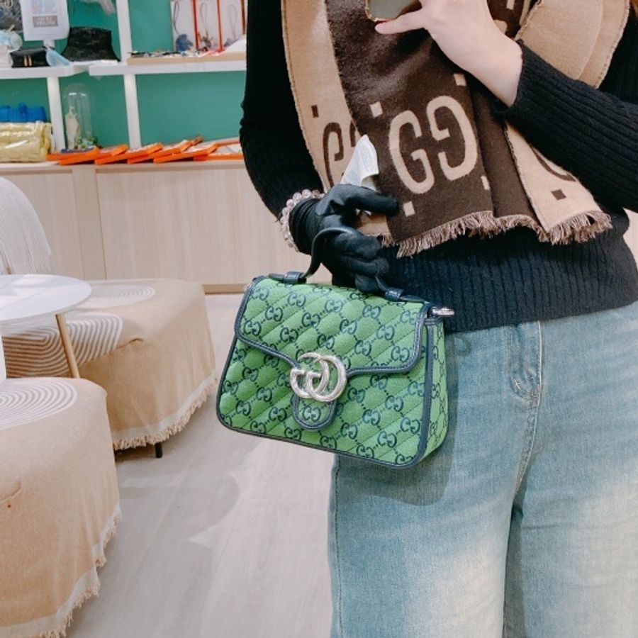 GUCCI 古馳GG綠色菱形單肩包GG MARMONT DIAGONAL SHOULDER BAG WITH HANDLE GREEN CANVAS-7