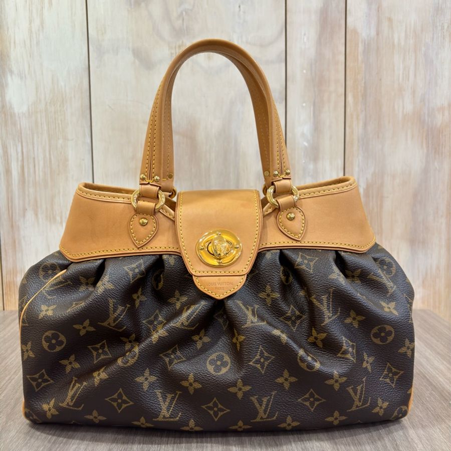 LV M45715 老花 金釦 肚臍 抓皺 手提 復古包-0