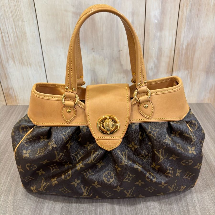 LV M45715 老花 金釦 肚臍 抓皺 手提 復古包-2
