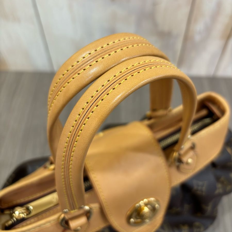 LV M45715 老花 金釦 肚臍 抓皺 手提 復古包-22