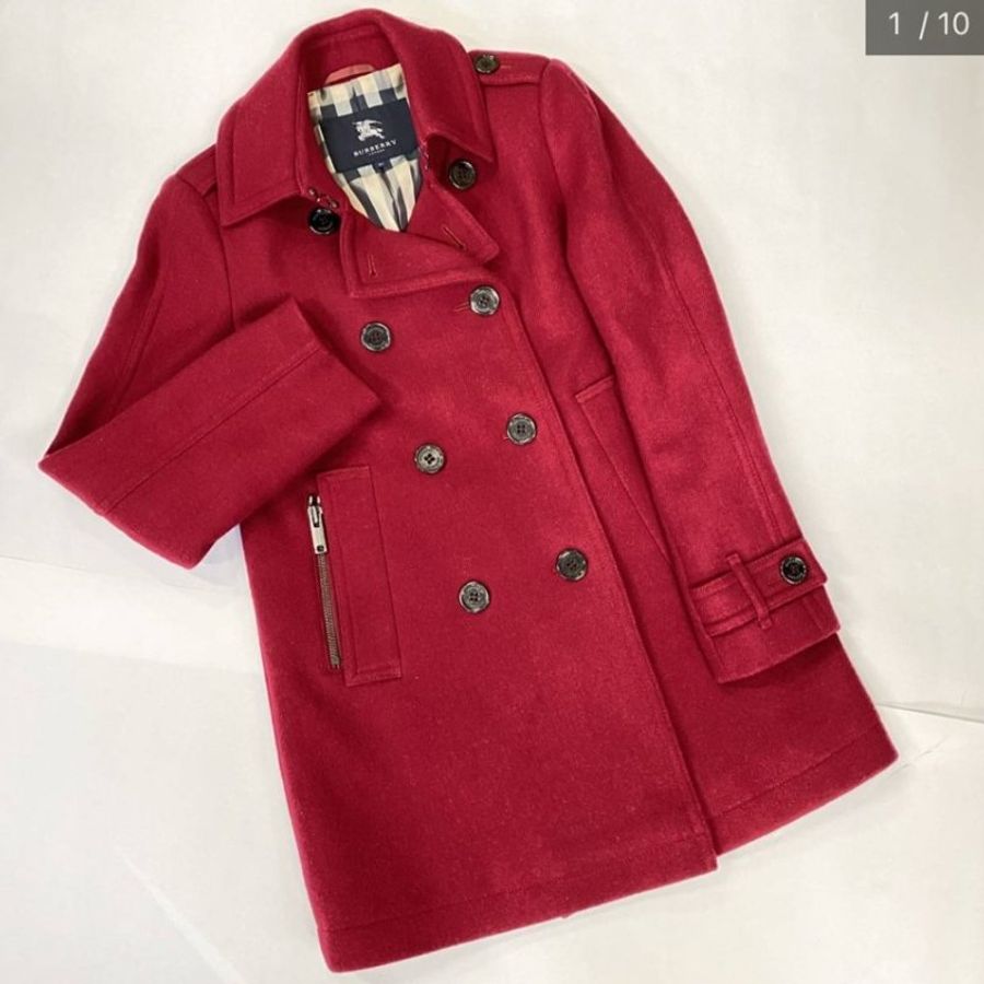 BURBERRY紅色羊毛混紡金屬扣造型大衣(女)✨-0