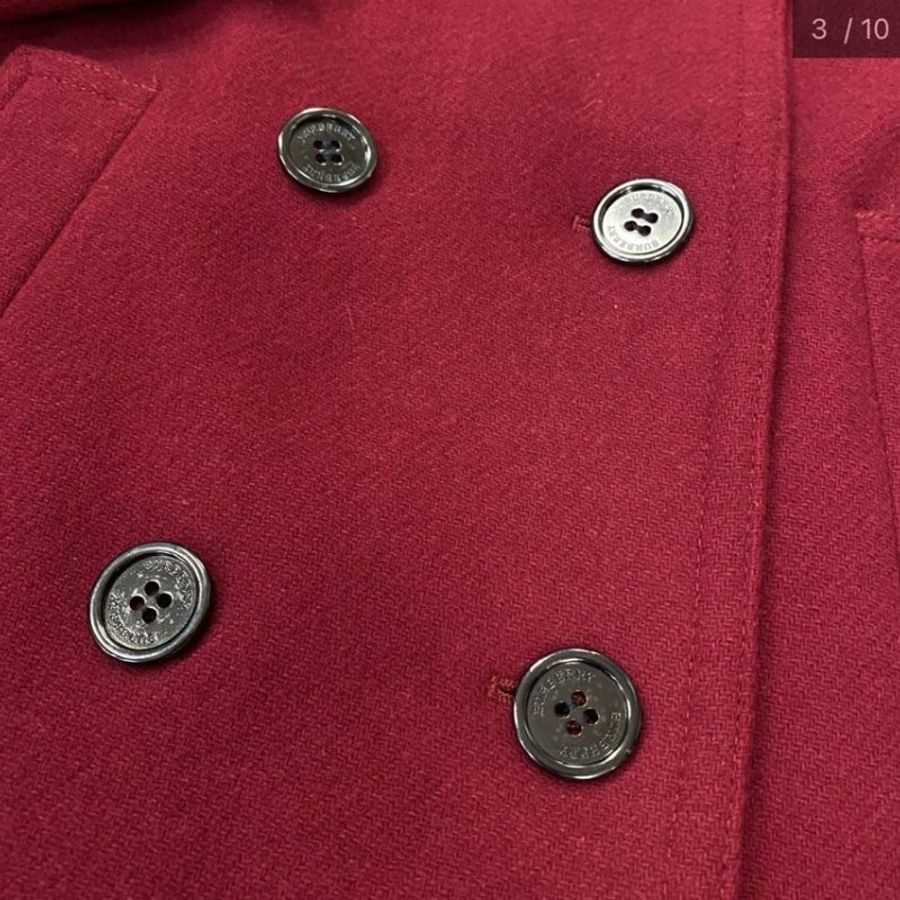 BURBERRY紅色羊毛混紡金屬扣造型大衣(女)✨-2