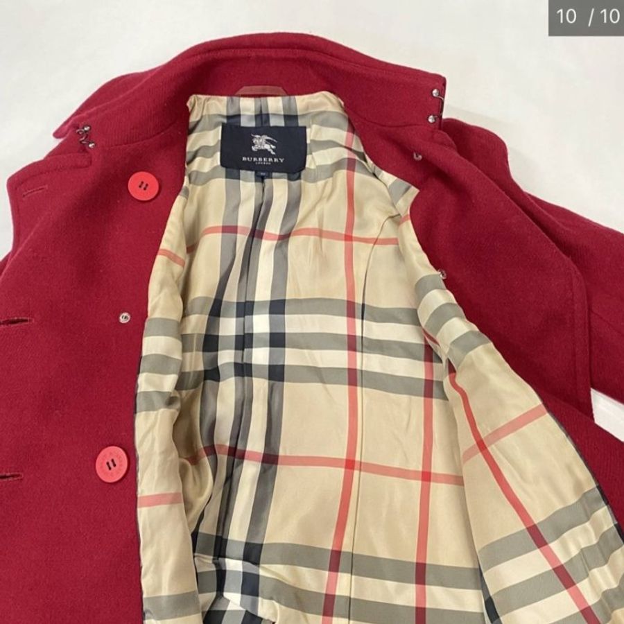 BURBERRY紅色羊毛混紡金屬扣造型大衣(女)✨-9
