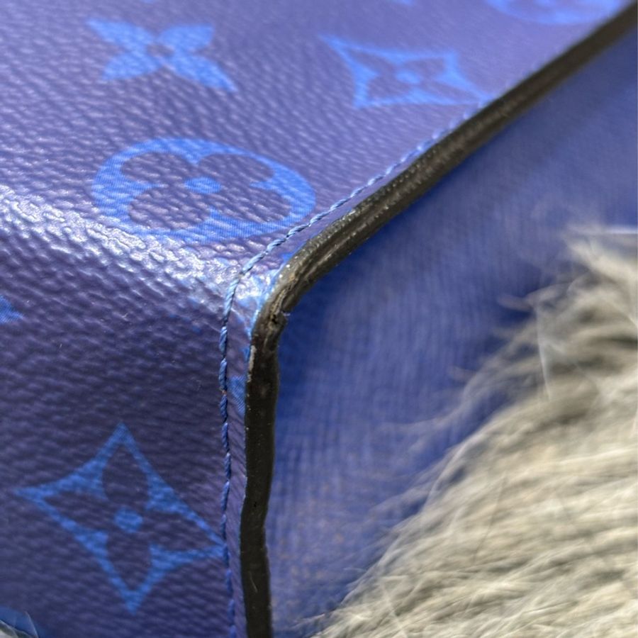 LV M30423 藍 老花 銀釦 牛皮 手拿包-26