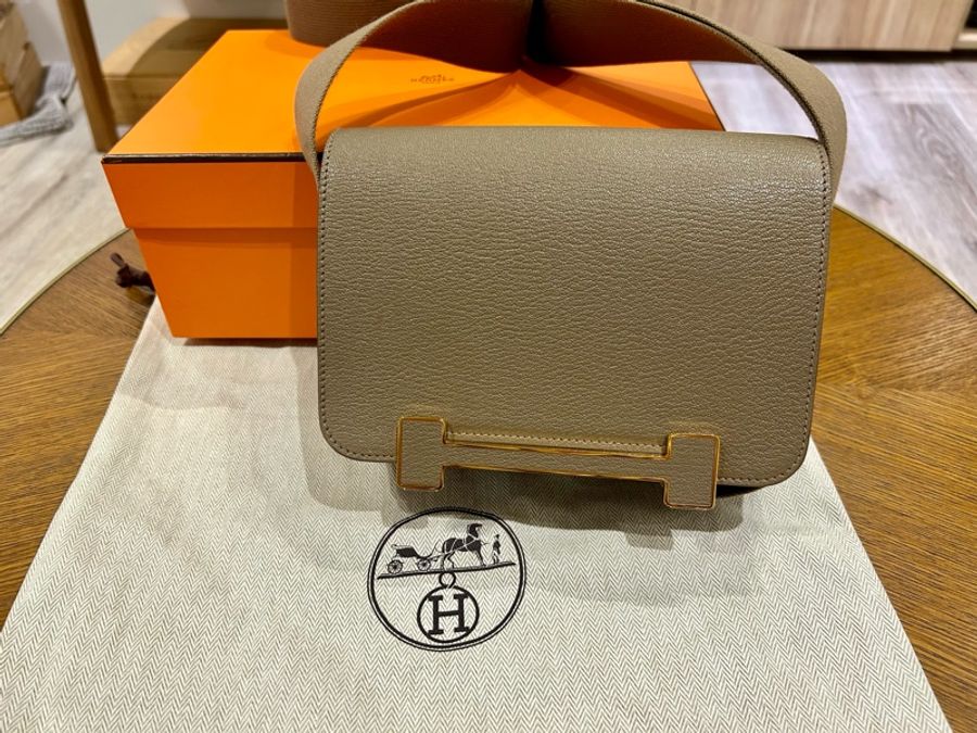 Hermes愛馬仕 Geta 大象灰金釦 B刻 木屐包-26