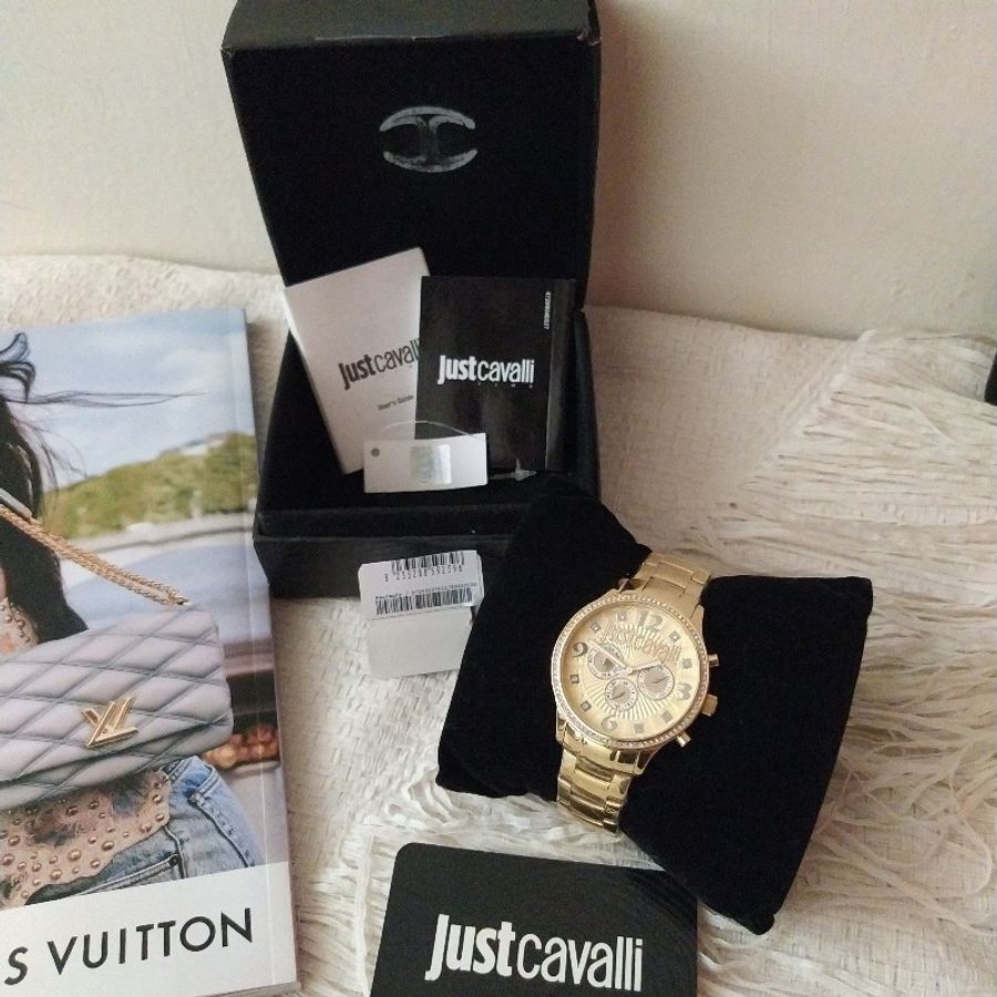Cavalli Roberto 副牌 just cavalli 金色三眼鋼錶-17