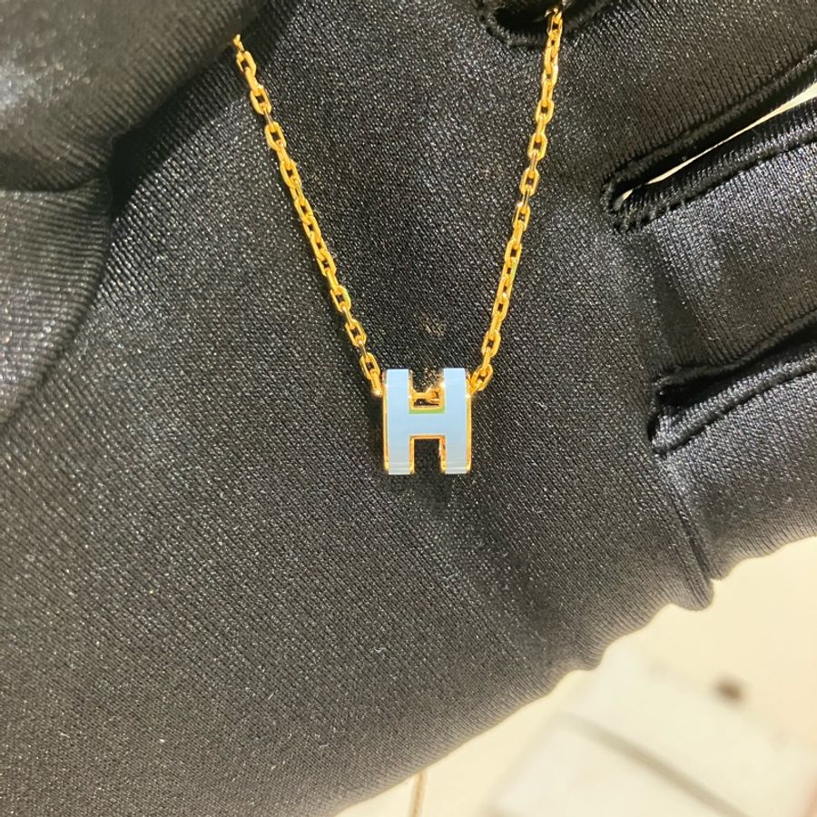 TK0876 HERMES MINI POP H NECKLACE 藍金 愛馬仕迷你H藍色項鍊-5