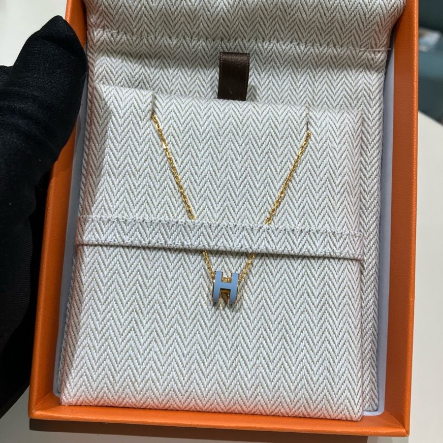 TK0876 HERMES MINI POP H NECKLACE 藍金 愛馬仕迷你H藍色項鍊-11