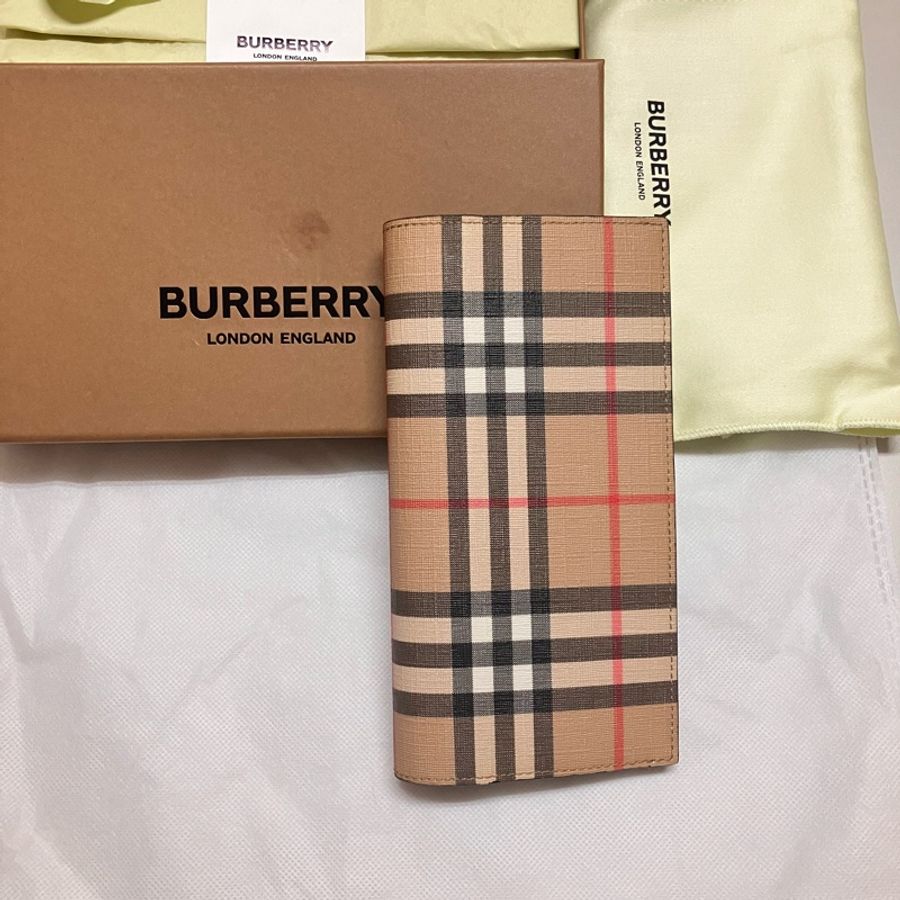 全新台灣官網購入BURBERRY經典格紋長夾-0