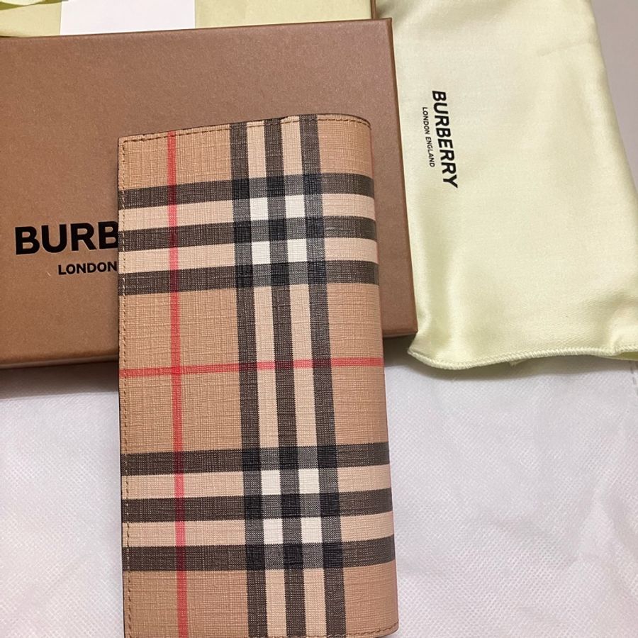 全新台灣官網購入BURBERRY經典格紋長夾-5