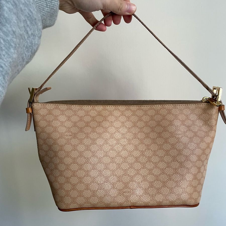 [Celine vintage] Celine Macadam Baguette Shoulder Bag 奶茶色老花飯盒包-0