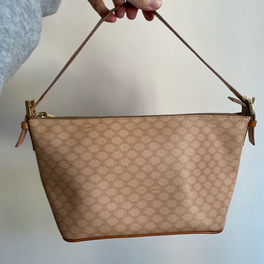 [Celine vintage] Celine Macadam Baguette Shoulder Bag 奶茶色老花飯盒包-1