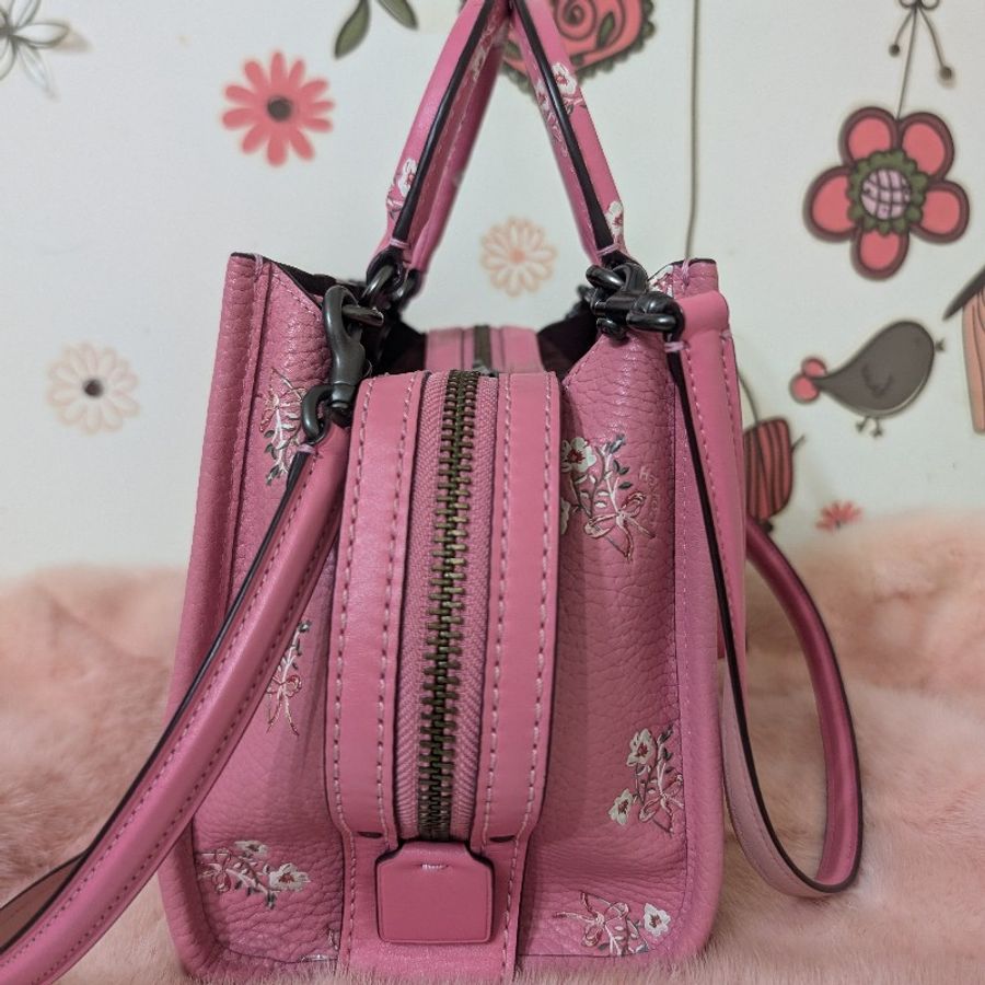 COACH 蔻馳 真皮 浪漫花色 側揹 手提包 (粉)-2