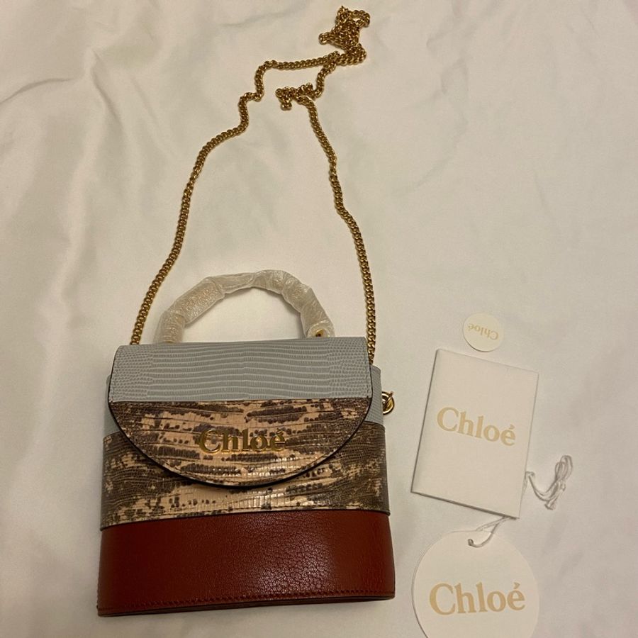CHLOE Aby Lock 蜥蜴紋理拼接牛皮單肩包-0