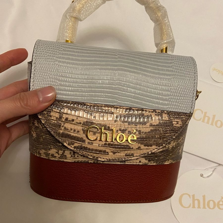 CHLOE Aby Lock 蜥蜴紋理拼接牛皮單肩包-1