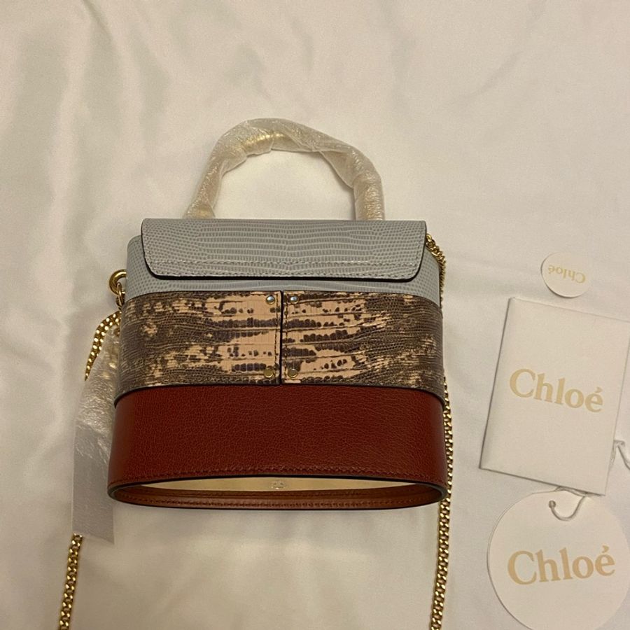 CHLOE Aby Lock 蜥蜴紋理拼接牛皮單肩包-2