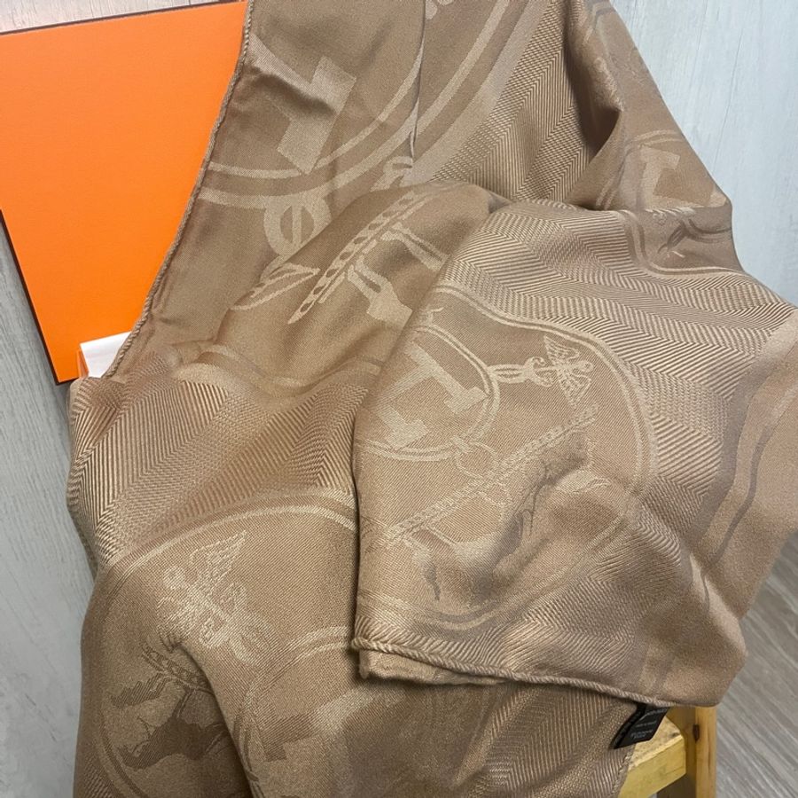 Hermès 愛馬仕New Libirs Cashmere真絲混紡長圍巾-6