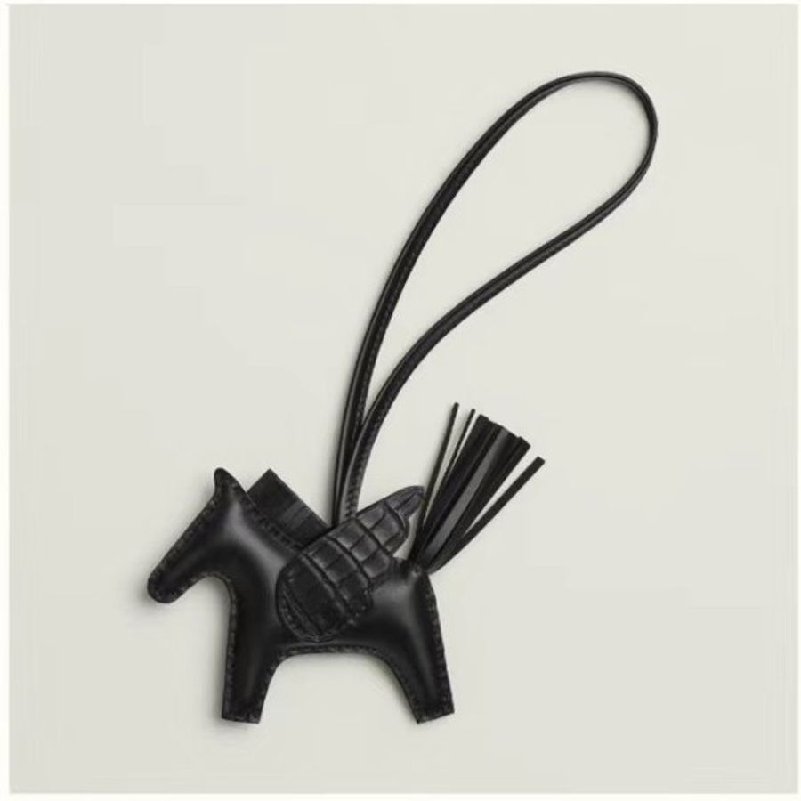 【台灣現貨】HERMES touch PM 鱷魚皮飛馬吊飾 黑-1