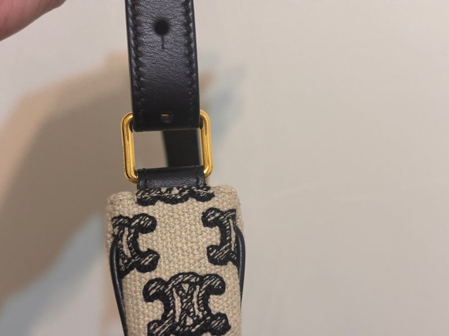Celine Ava Triomphe 黑色 刺繡 老花 腋下包 彎月包-9