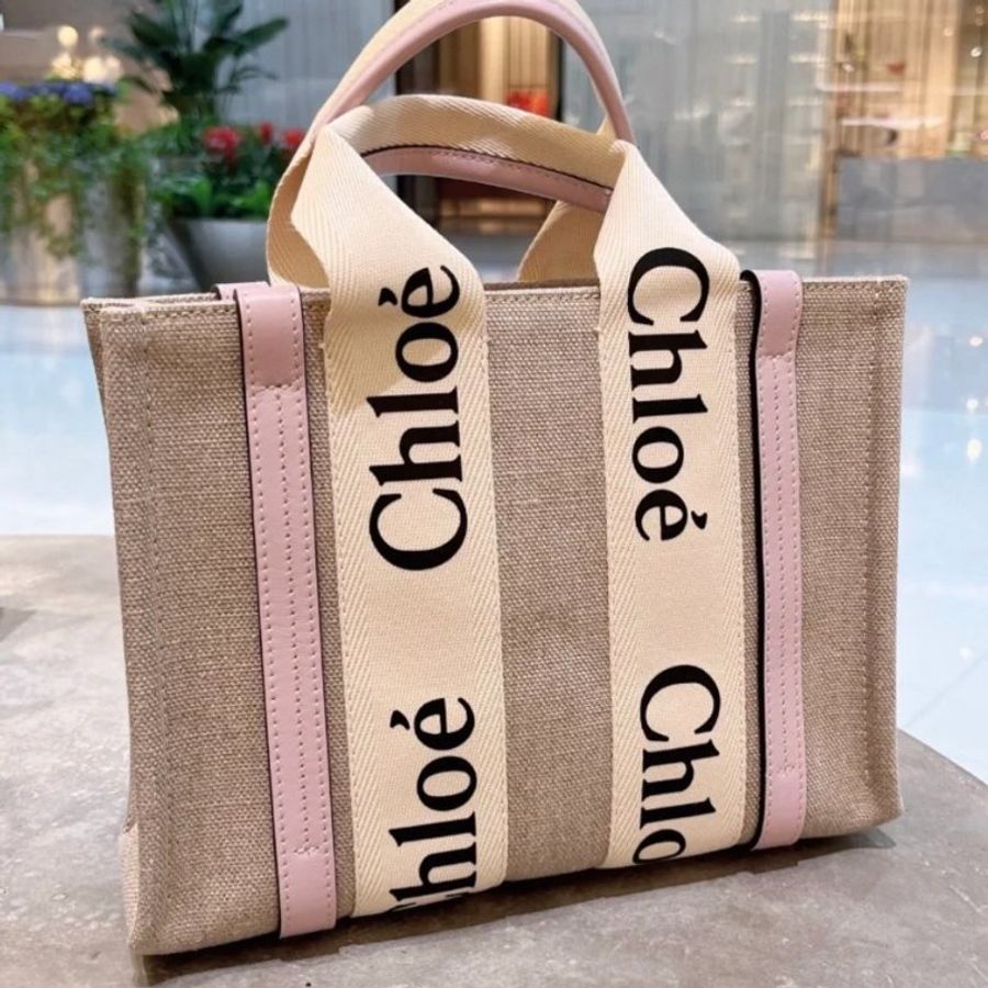 Chloe 小款皮革飾邊絲帶棉質 Woody 包 粉色《佳節折扣》-13