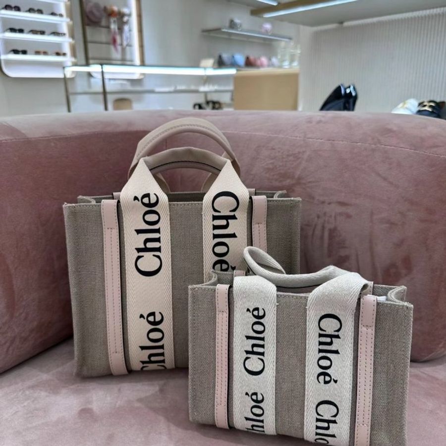 Chloe 小款皮革飾邊絲帶棉質 Woody 包 粉色《佳節折扣》-14