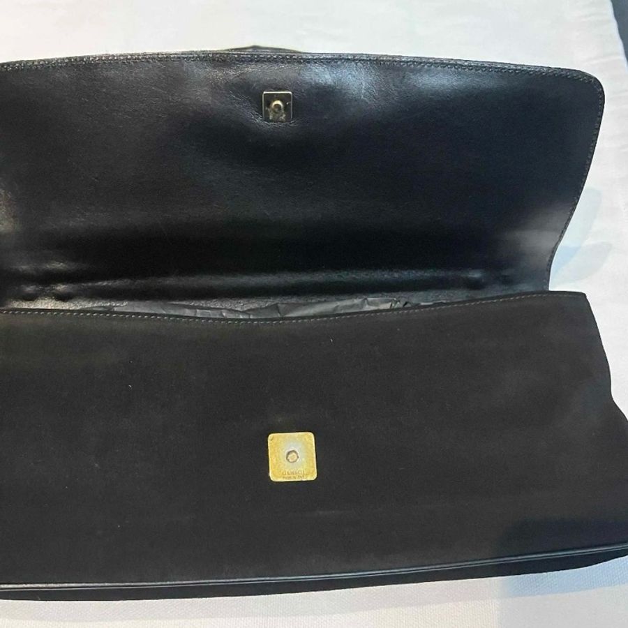 GUCCI 黑色絨面革竹節手提包-3