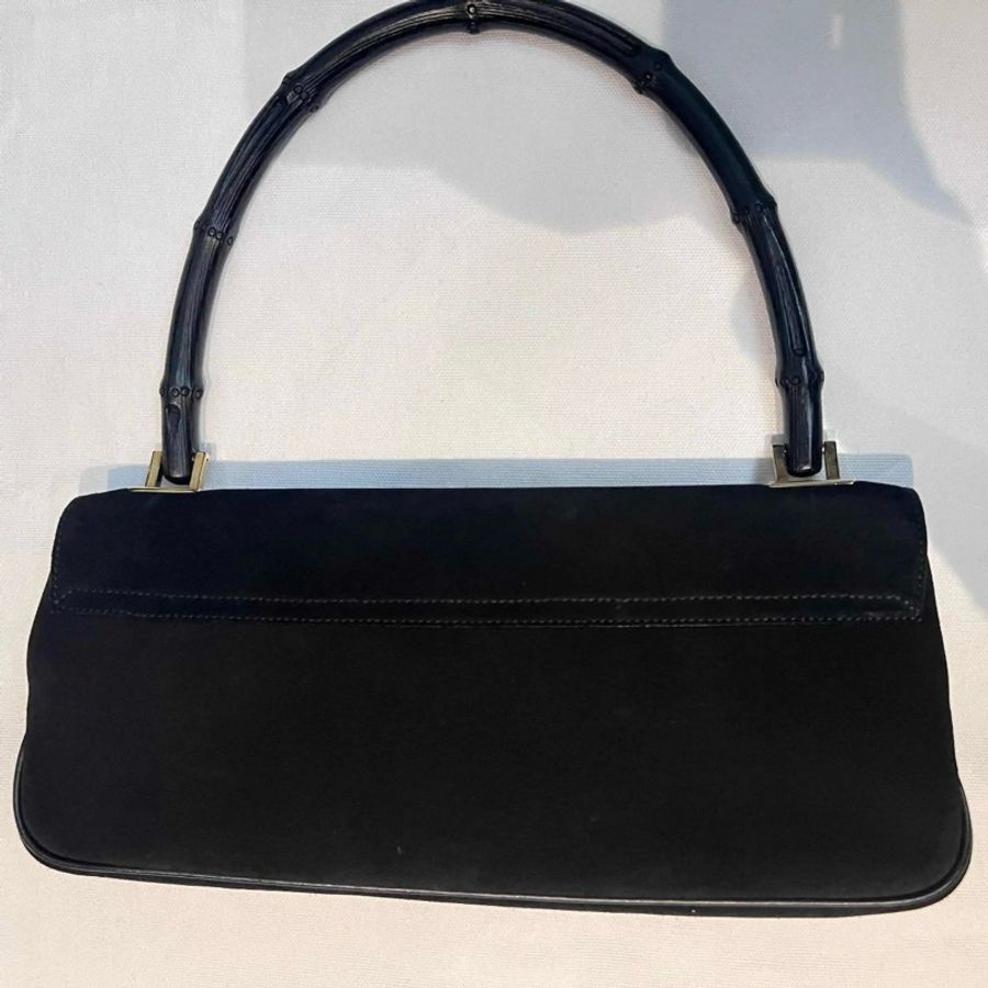 GUCCI 黑色絨面革竹節手提包-6