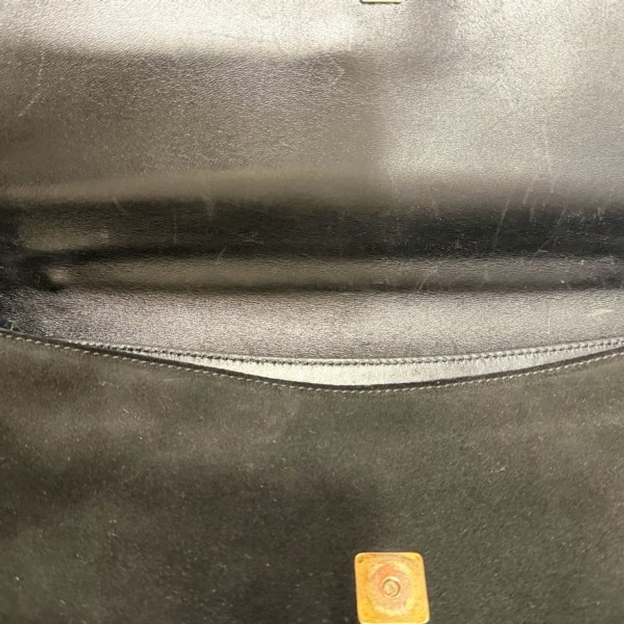 GUCCI 黑色絨面革竹節手提包-8