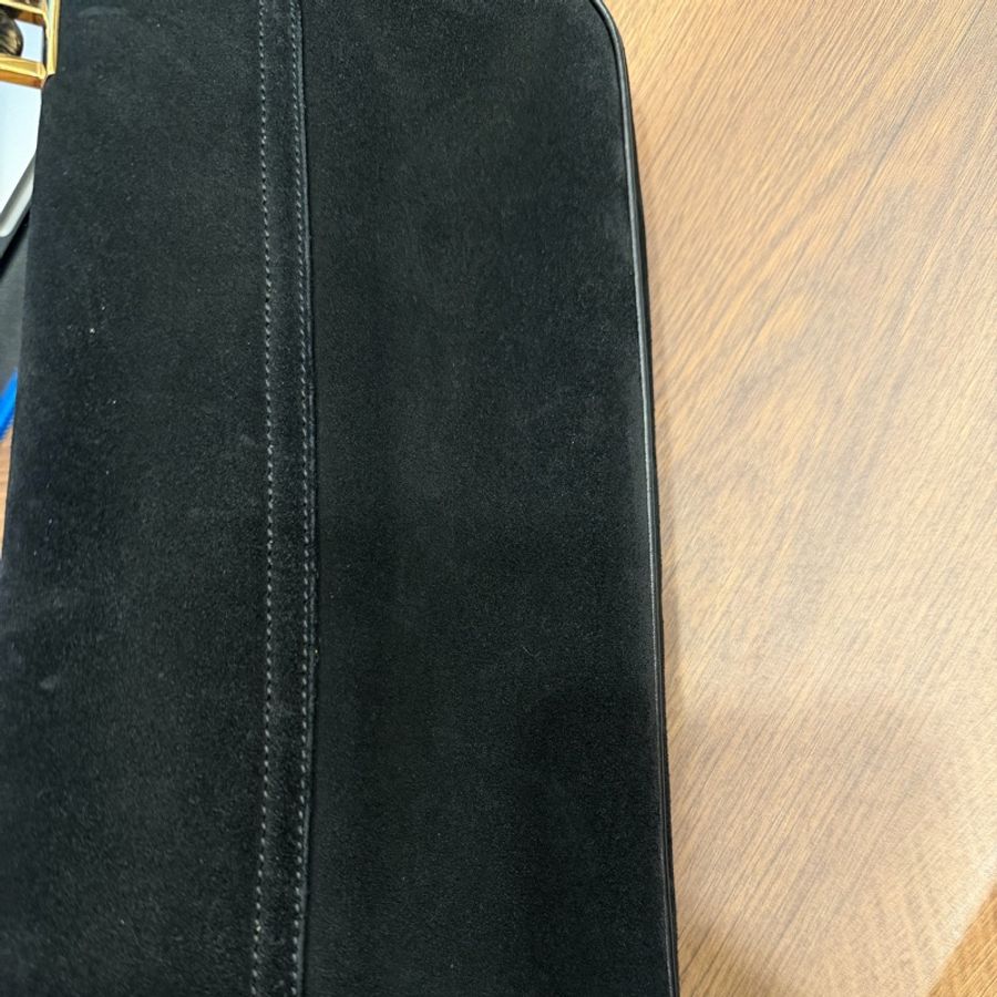 GUCCI 黑色絨面革竹節手提包-10