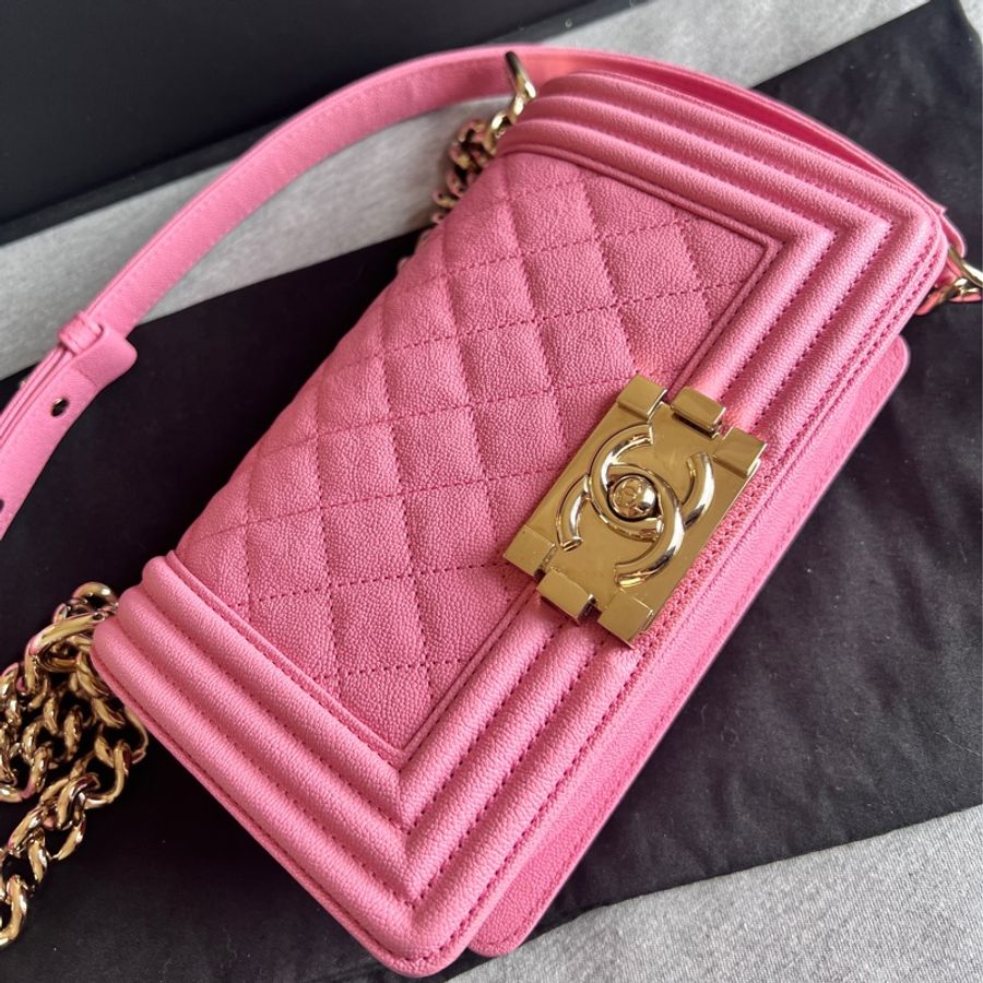 Chanel Boy 20粉金荔枝皮-5