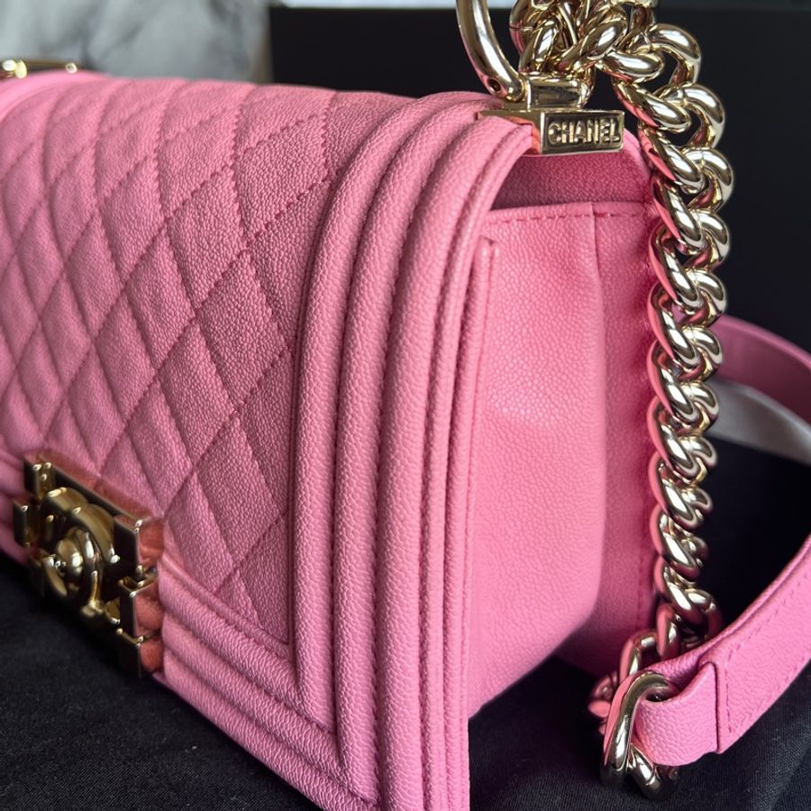 Chanel Boy 20粉金荔枝皮-8