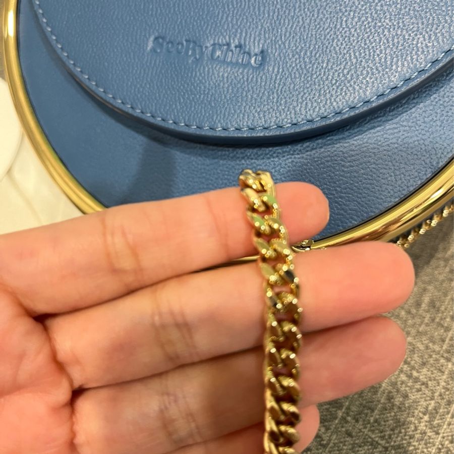 SEE BY CHLOE Mara Evening 金屬框牛皮斜背馬鞍包(月光藍)-2
