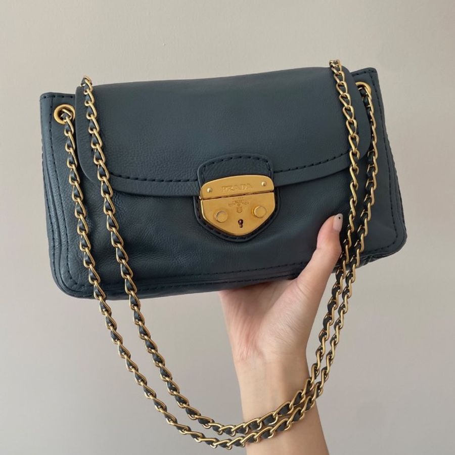 Prada vintage 霧霾藍豬鼻子包包-0