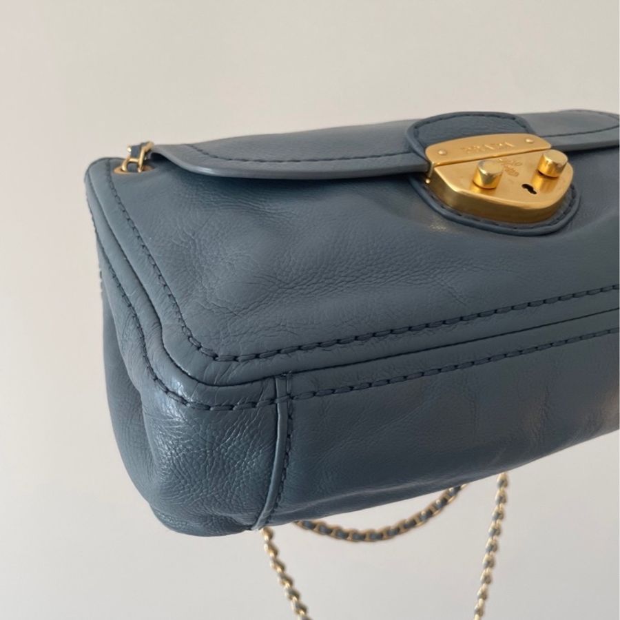 Prada vintage 霧霾藍豬鼻子包包-2