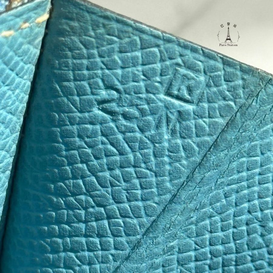 【巴黎站二手名牌專賣店】*現貨*HERMES 愛馬仕 真品*🄺 方框K刻天空藍拉鍊對開大長夾-6