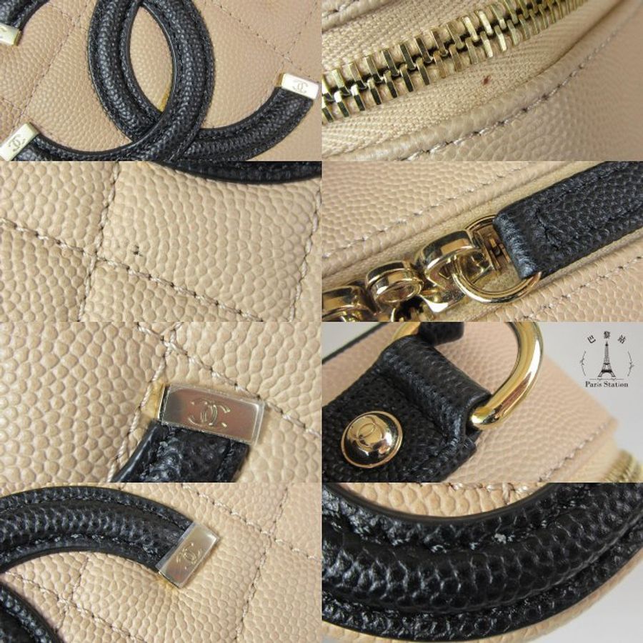 【巴黎站二手名牌專賣店】＊現貨＊CHANEL香奈兒真品＊A93343駝色黑邊化妝箱手提斜背鍊包-5